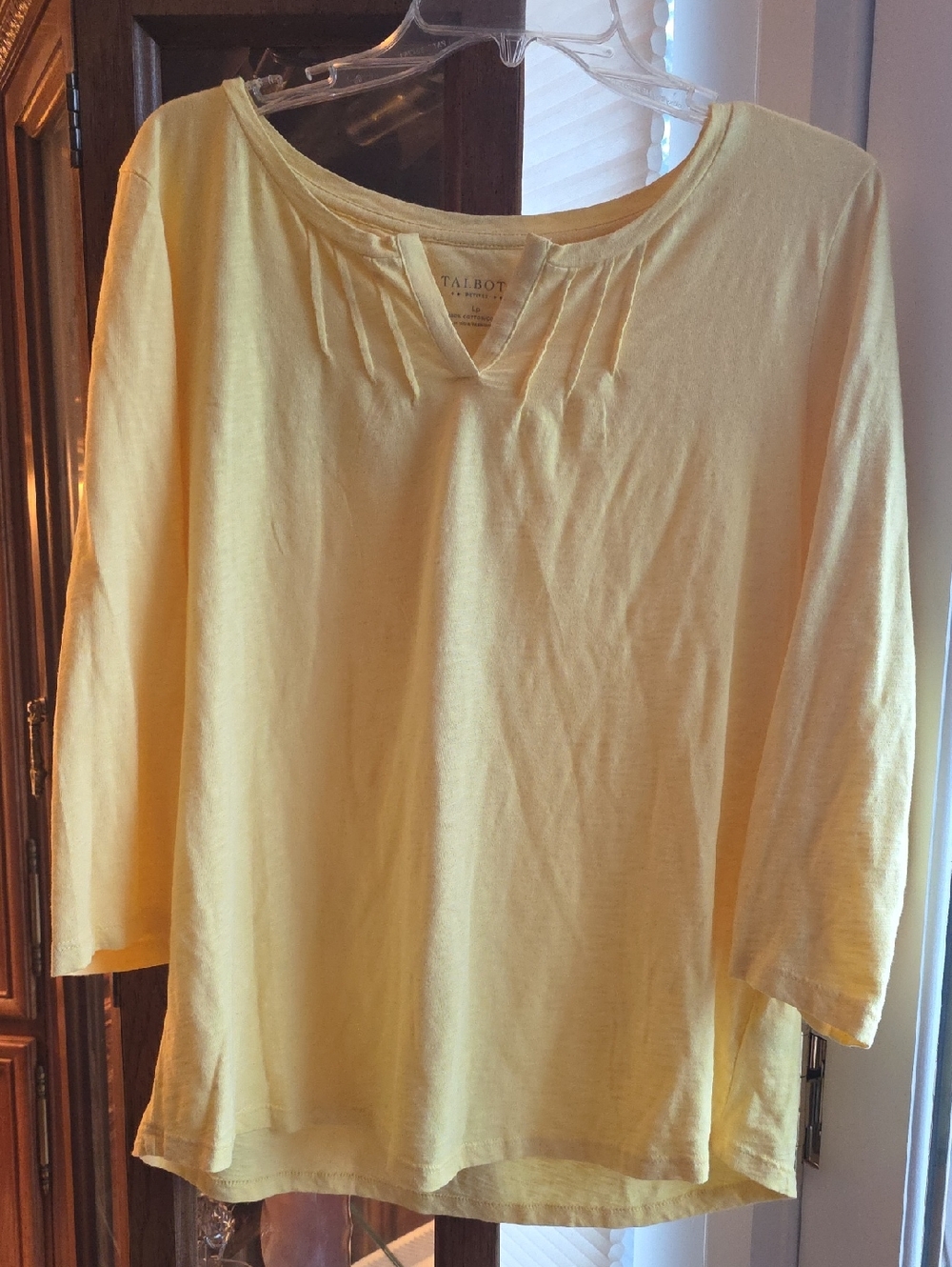 Talbots Light Yellow Long Sleeve Pleat-Detail Top
